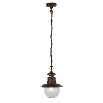 Station Rustic Brown & Clear Glass IP44 Outdoor Pendant
