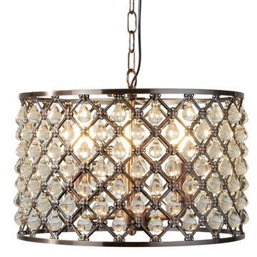 Marquise 3 Lights Antique Copper & Glass Drum Pendant
