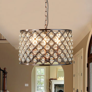 Marquise 3 Lights Antique Copper & Glass Drum Pendant
