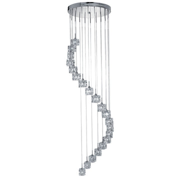 Ice Cube LED 20 Lights Chrome & Clear Glass Multi Drop Pendant