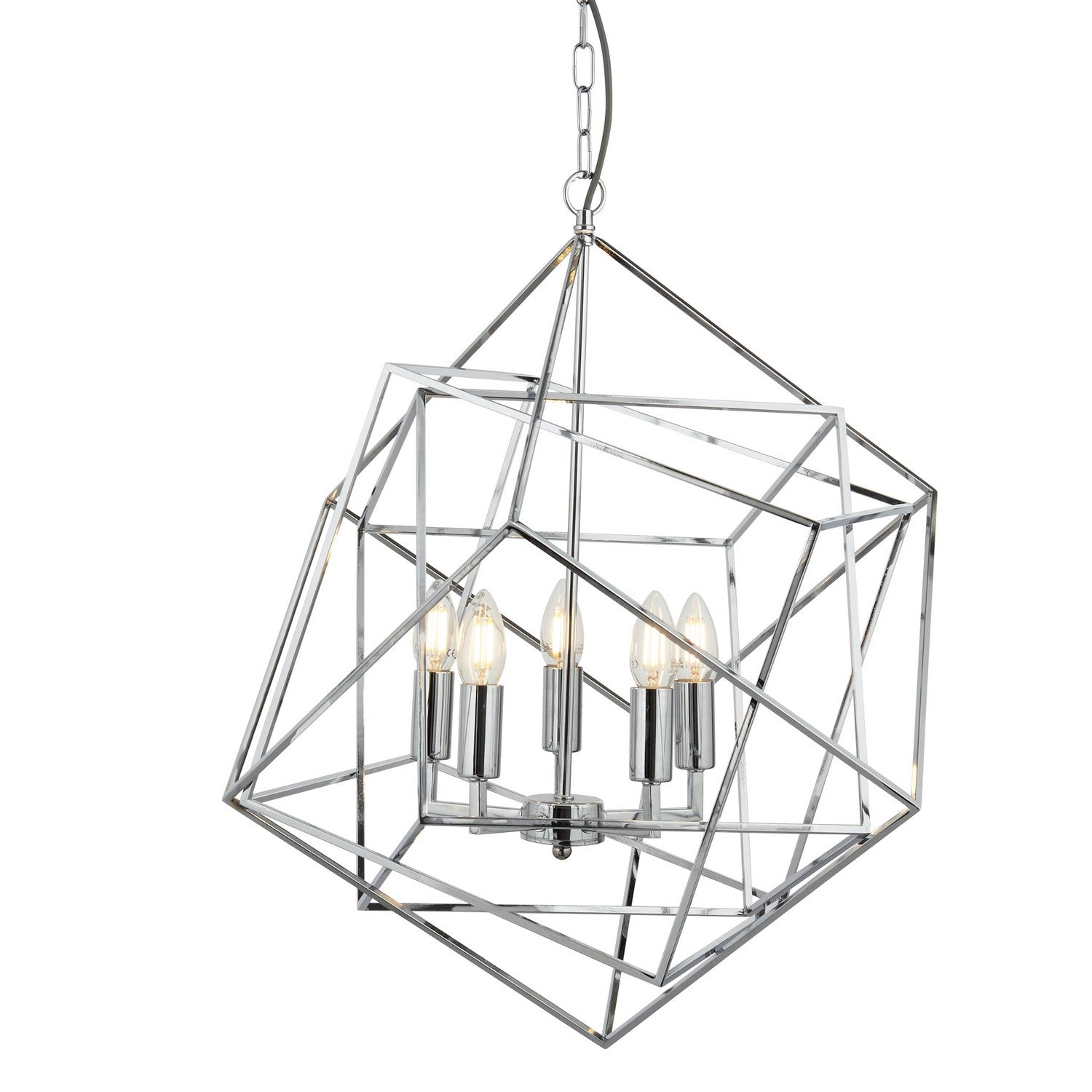 Cube 5 Lights LED Polished Chrome Pendant