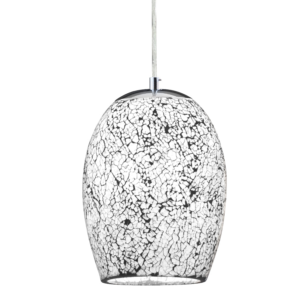 1 Light White Crackle Glass Pendant Chandelier Ceiling Fitting