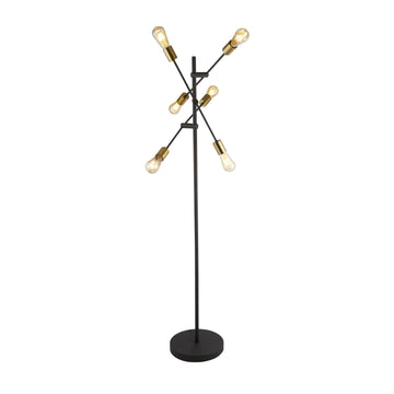 Armstrong 6 Light Black & Satin Brass Floor Lamp