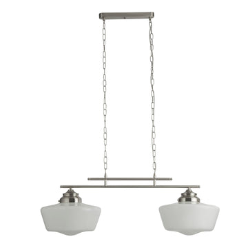 School House 2 Light Satin Silver With Opal Glass Pendant