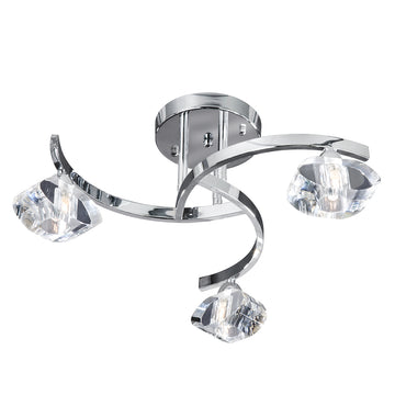 Sculptured Ice II 3 Lights Chrome & Glass Flush