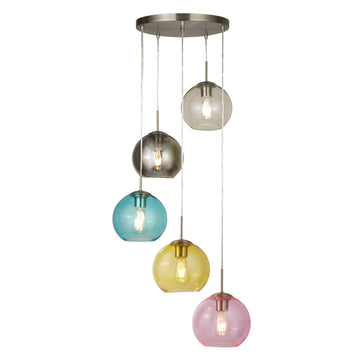 Mardi Gras 5 Light Multi-Drop Multi-Coloured Glass Shades
