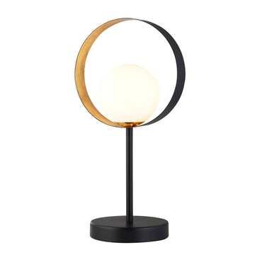 Orbital Black Metal Gold & Opal Glass Table Lamp
