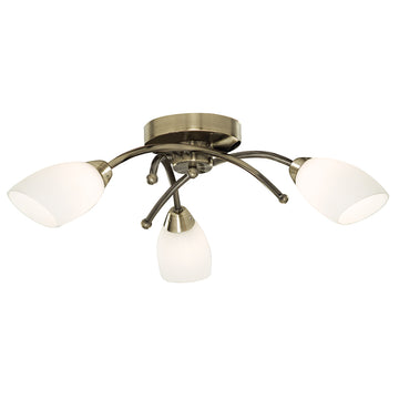 Opera 3 Lights Antique Brass & Opal Glass Flush