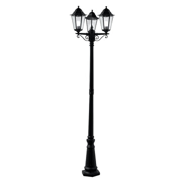 Alex 220cm 3Light Silk Black Metal & Glass IP44 Outdoor Post
