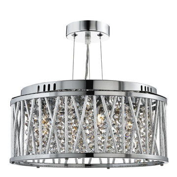 Elise 3 Light Chrome & Crystal Semi Flush Pendant