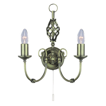 Zanzibar 2 Lights Antique Brass Wall Chandelier
