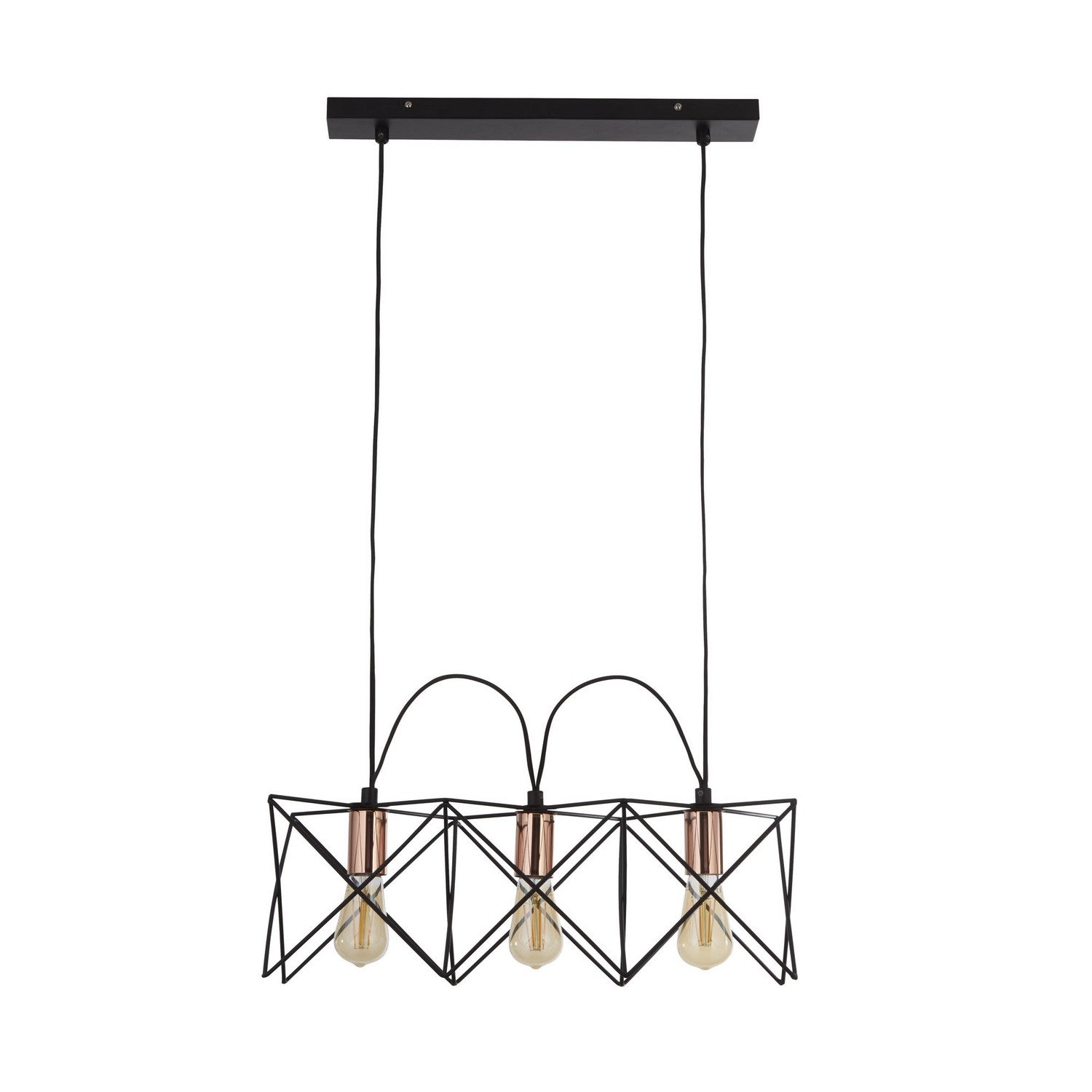 Anthea 3 Light Black Metal & Copper Frame Pendant