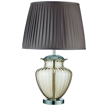 Elina Amber Glass Chrome Brown Pleated Shade Table Lamp