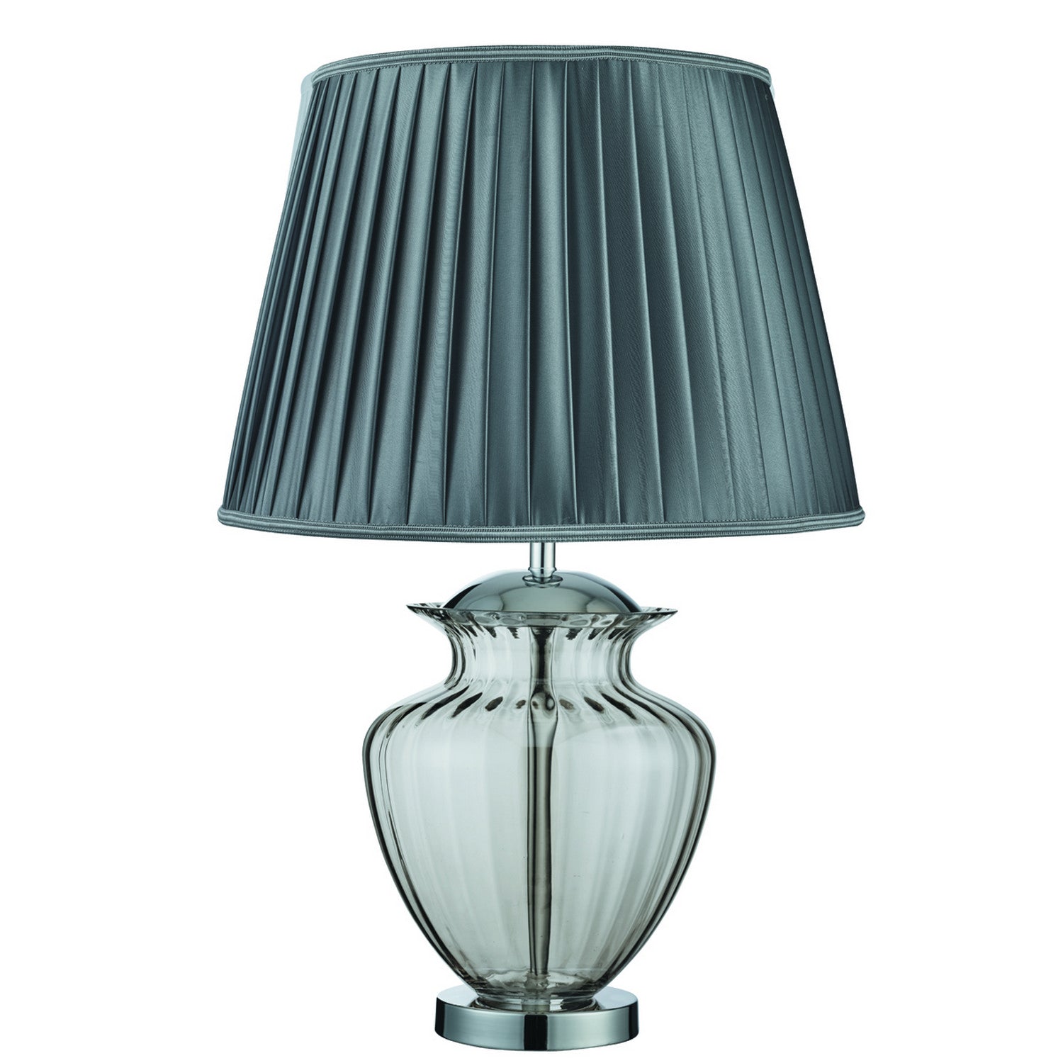Elina Smoked Glass Chrome Pewter Pleated Shade Table Lamp