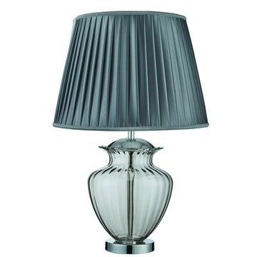 Elina Smoked Glass Chrome Pewter Pleated Shade Table Lamp