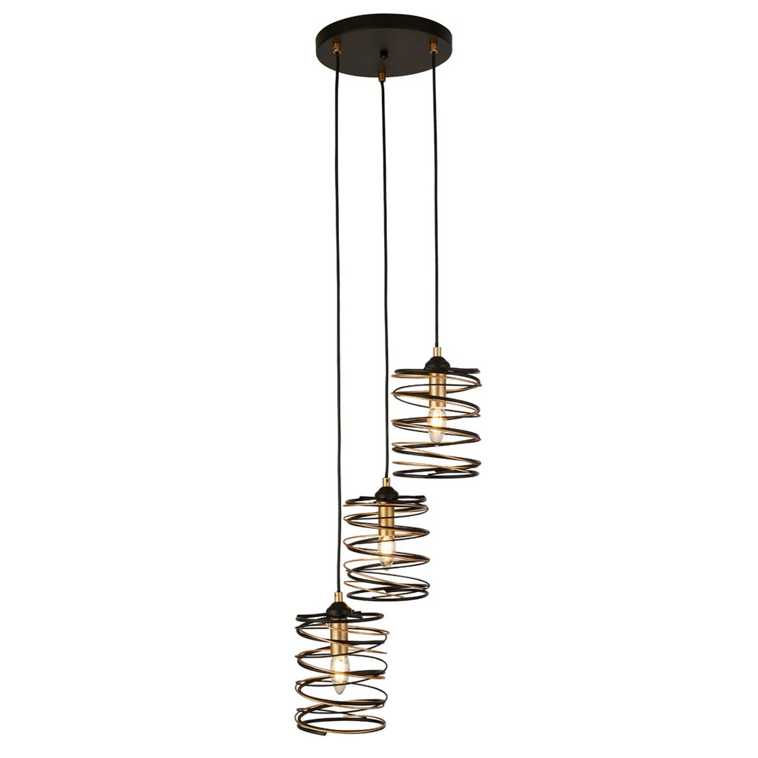 Spring 3 Light Black Metal & Gold Multi Drop Ceiling Pendant