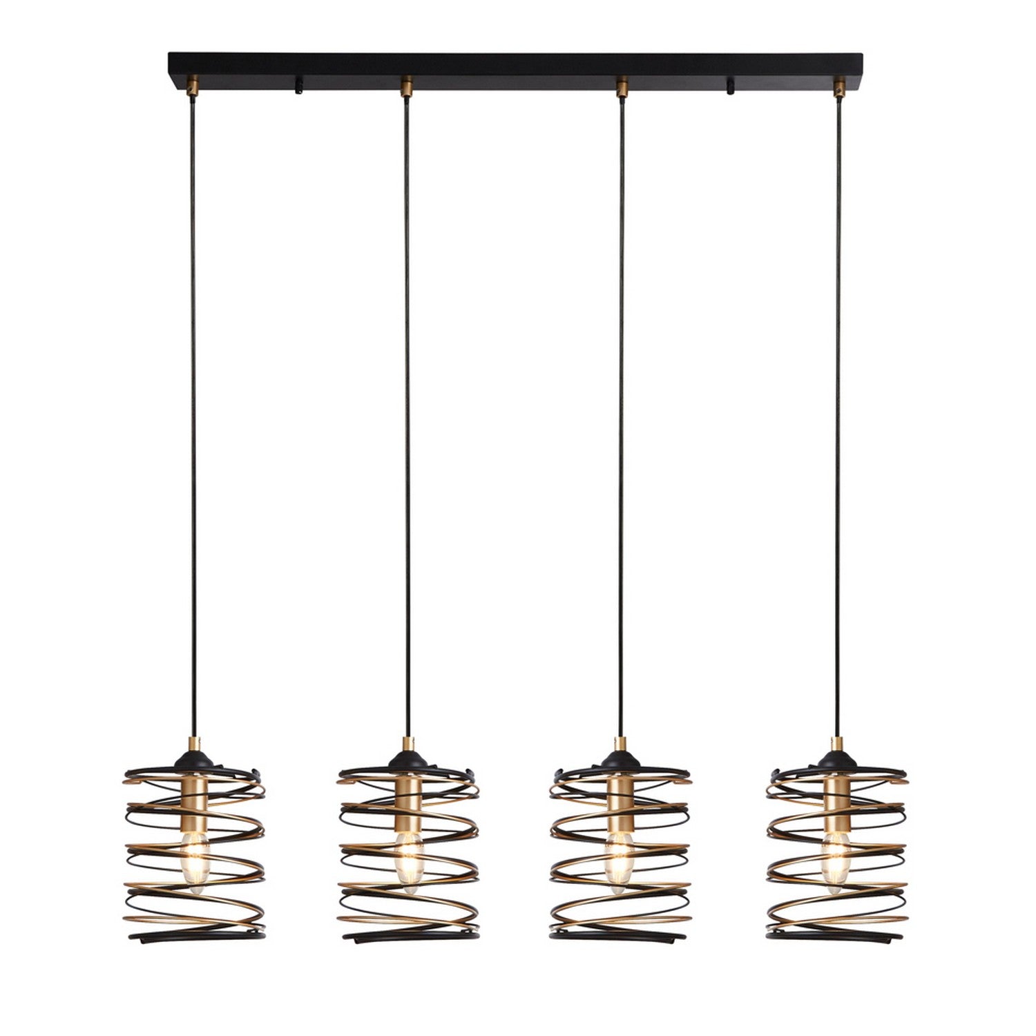 Spring 4 Light Black Metal & Gold Bar Ceiling Pendant