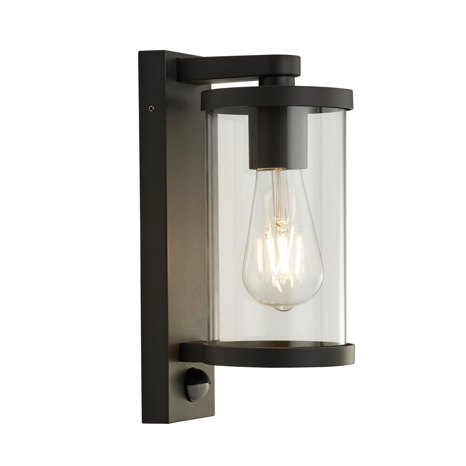 Bakerloo Black & Clear Glass Outdoor PIR Wall Light