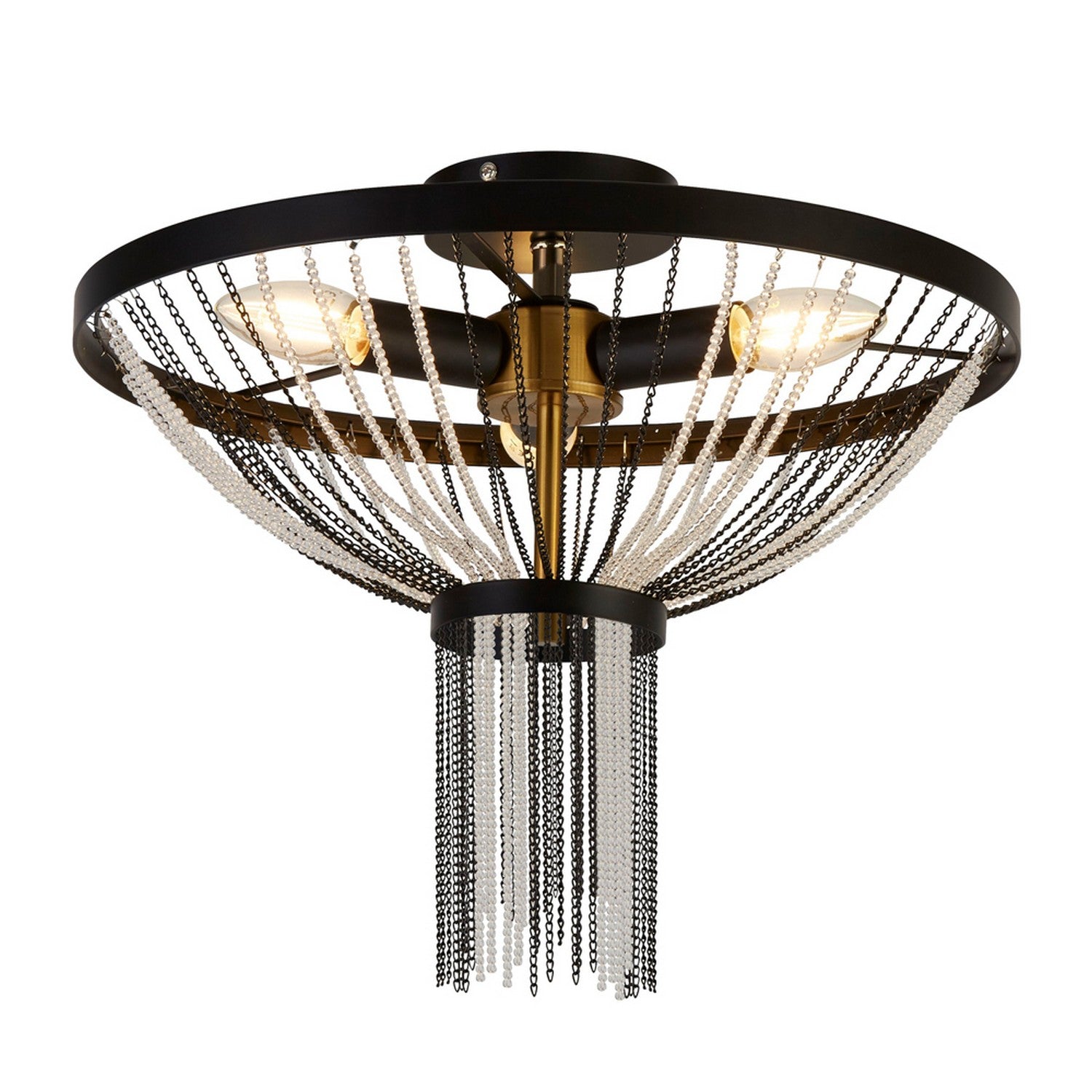 Baguette 3 Light Black Metal & Satin Brass Ceiling Pendant