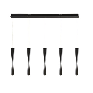 Paddle 5 Light Black Metal & Opal LED Bar Pendant