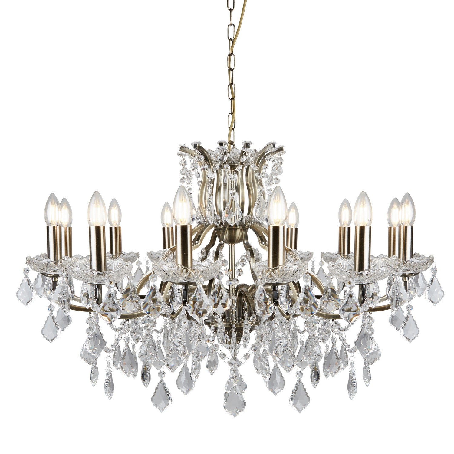 Paris 12 Lights Antique Brass Clear Crystal Drops Ceiling Chandelier