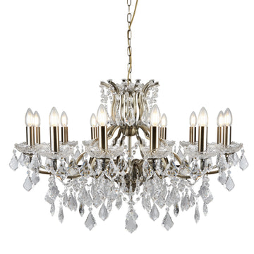 Paris 12 Lights Antique Brass Clear Crystal Drops Ceiling Chandelier