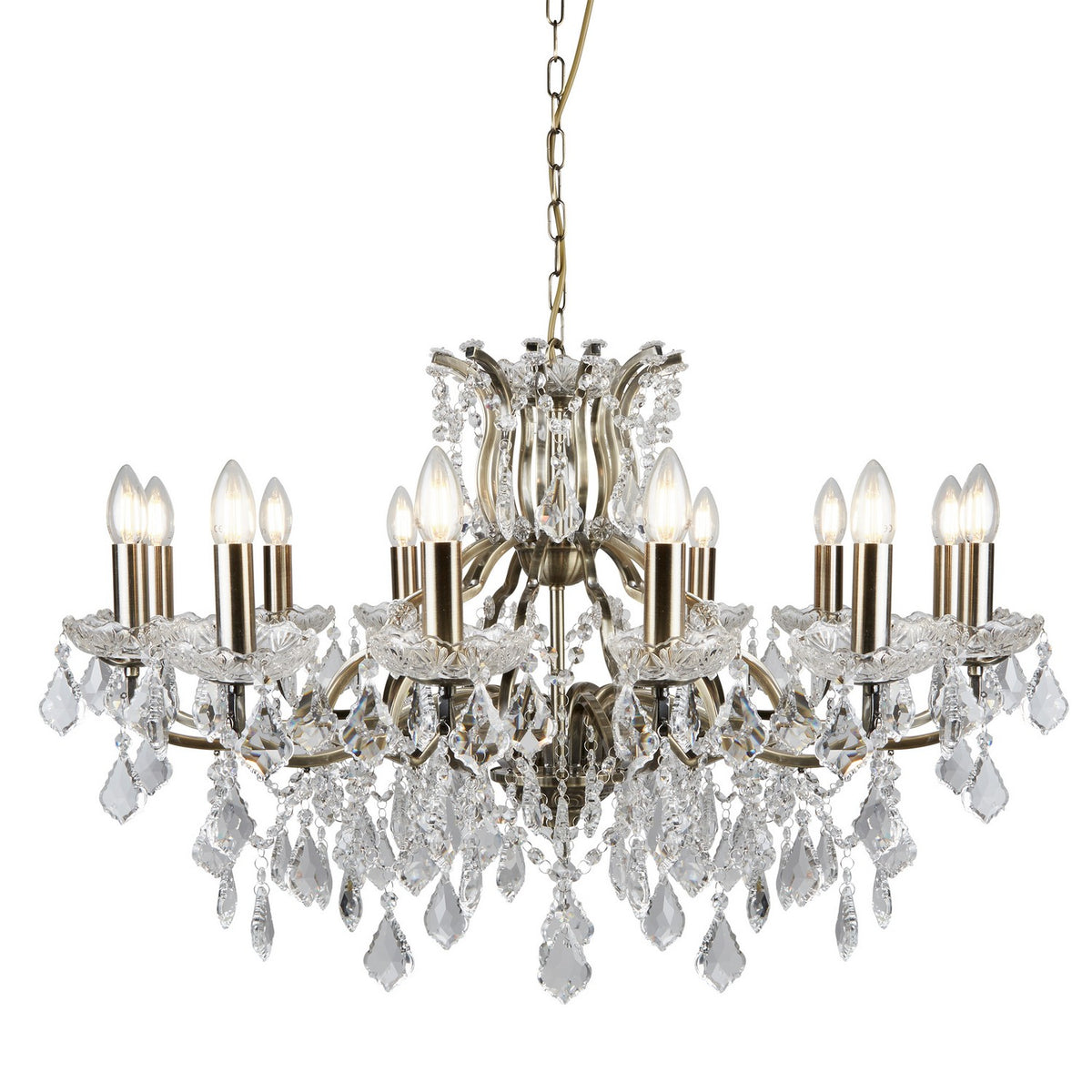 Paris 12 Lights Antique Brass Clear Crystal Drops Ceiling Chandelier