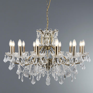 Paris 12 Lights Antique Brass Clear Crystal Drops Ceiling Chandelier