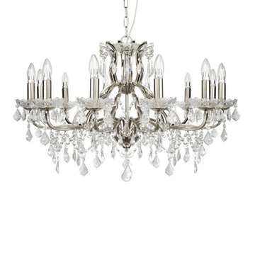 Paris 12 Lights Satin Silver Clear Crystal Drops Ceiling Chandelier