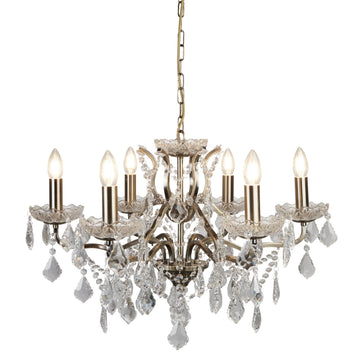 Paris 6 Lights Antique Brass & Clear Crystal Drops Chandelier