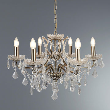 Paris 6 Lights Antique Brass & Clear Crystal Drops Chandelier
