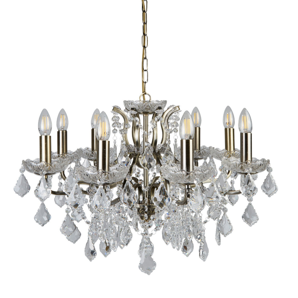 Paris 8 Lights Antique Brass & Clear Crystal Drops Chandelier