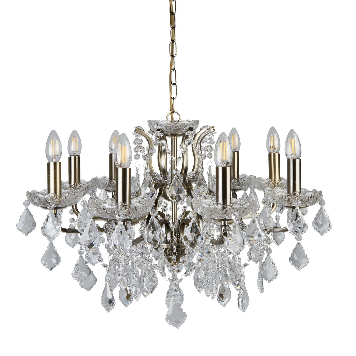 Paris 8 Lights Antique Brass & Clear Crystal Drops Chandelier