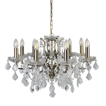 Paris 8 Lights Antique Brass & Clear Crystal Drops Chandelier