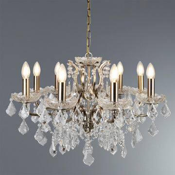 Paris 8 Lights Antique Brass & Clear Crystal Drops Chandelier