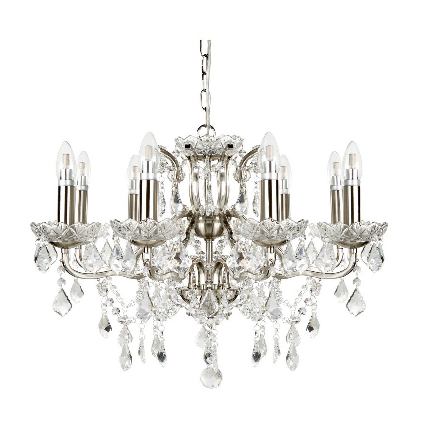 Paris 8 Lights Satin Silver & Clear Crystal Drops Chandelier