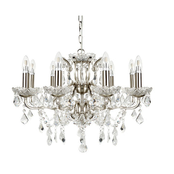Paris 8 Lights Satin Silver & Clear Crystal Drops Chandelier
