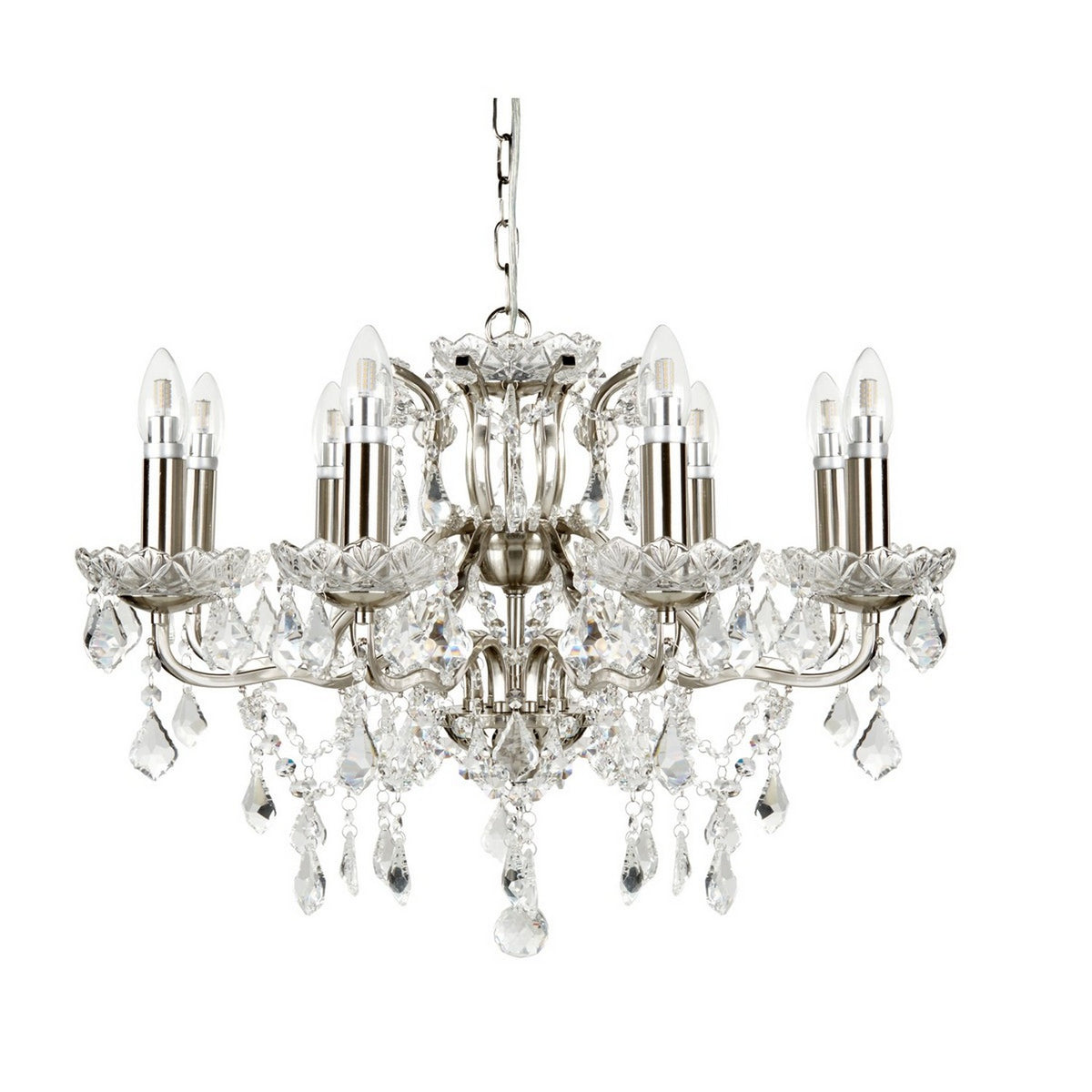 Paris 8 Lights Satin Silver & Clear Crystal Drops Chandelier