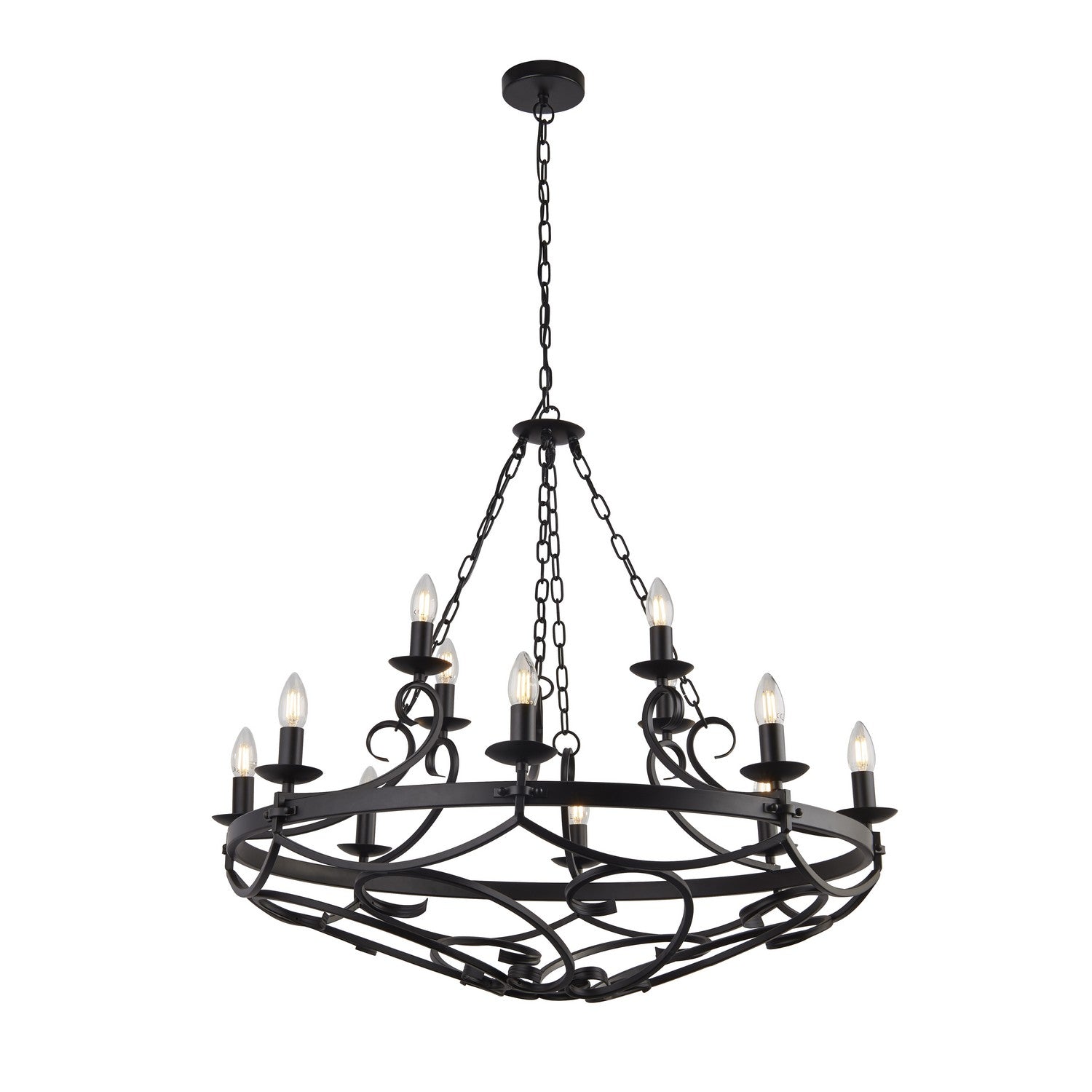 Cartwheel III 12 Multi Lights Black Wrought Iron Ceiling Pendant