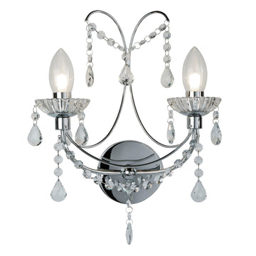 Autumn 2 Light Chrome & Crystal Glass Bathroom Wall Light
