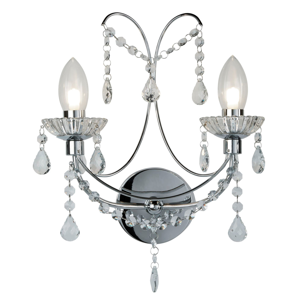 Autumn 2 Light Chrome & Crystal Glass Bathroom Wall Light
