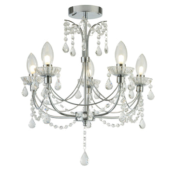 Autumn 5 Light Chrome & Crystal Glass IP44 Bathroom Chandelier