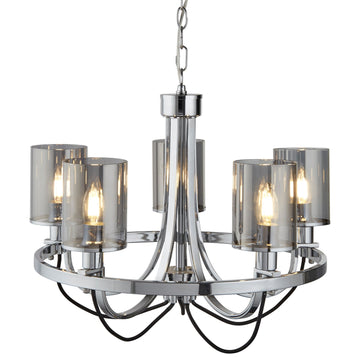 Catalina 5 Light Chrome & Smoked Glass Pendant