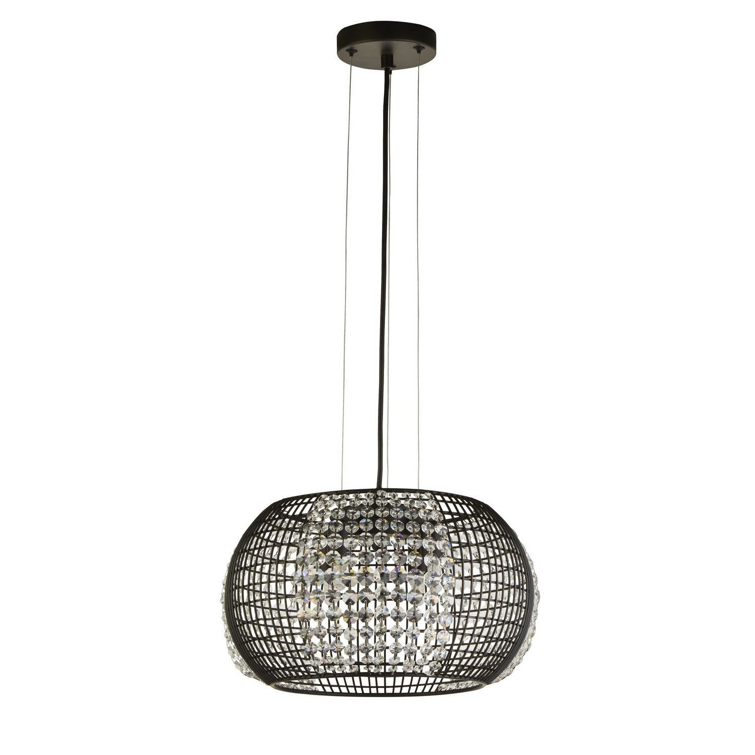 Cage 4 Light Black Metal & Crystal Glass Ceiling Pendant