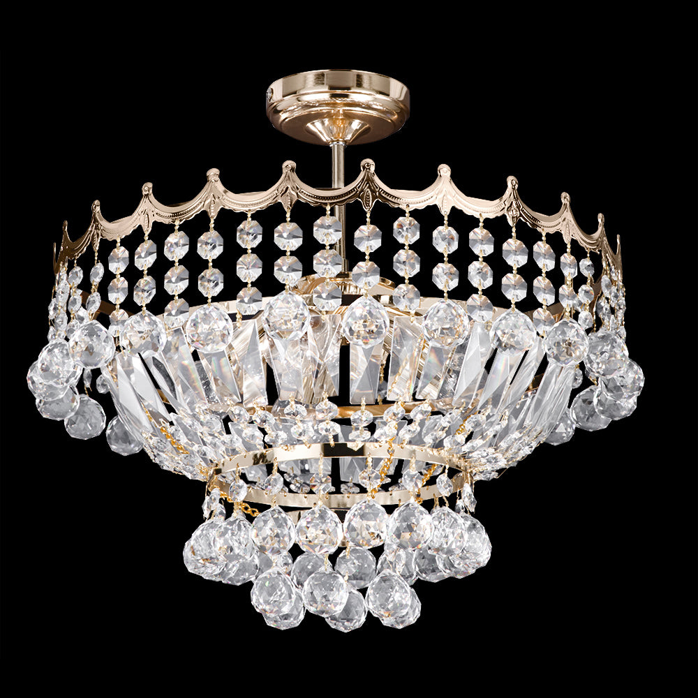 Versailles 5 Light Gold Frame & Crystal Semi Flush Chandelier