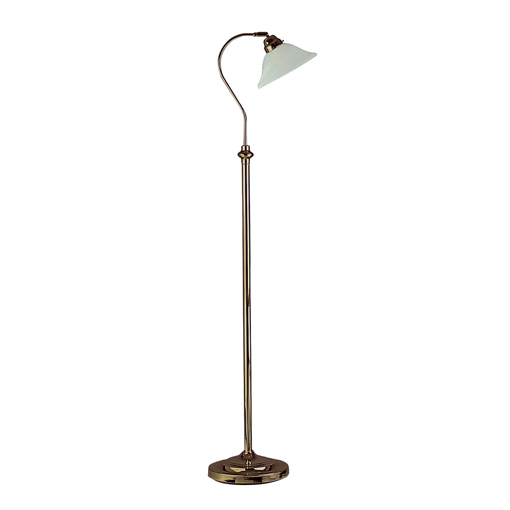 Adjustable Antique Brass & Scavo Glass Shade Floor Lamp