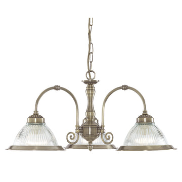 American Diner 3 Light Antique Brass & Glass Pendant