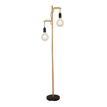 Woody 2 Light Wood & Black Metal Floor Lamp