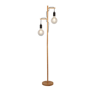 Woody 2 Light Wood & Black Metal Floor Lamp