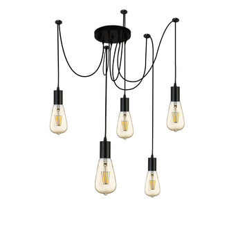 Squiggle 5 Light Black Metal & Cables Pendant